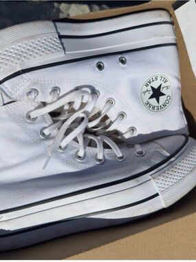 Converse White High Top Platform Sneakers with Black Trim 6.5